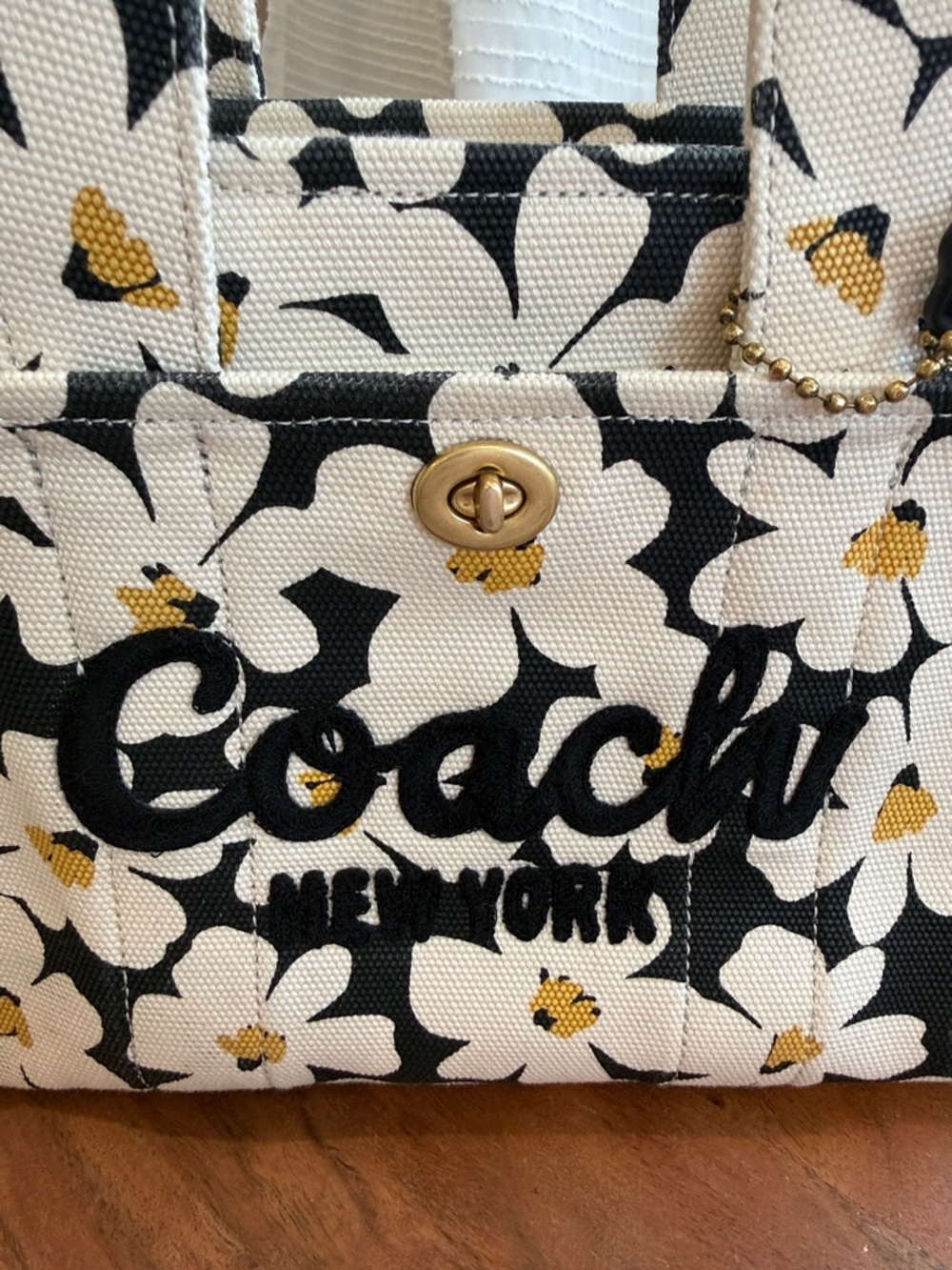 Coach Floral Cargo ToteBlack Floral Canvas Tote 26 with Gold Accents - Picture 9 of 16